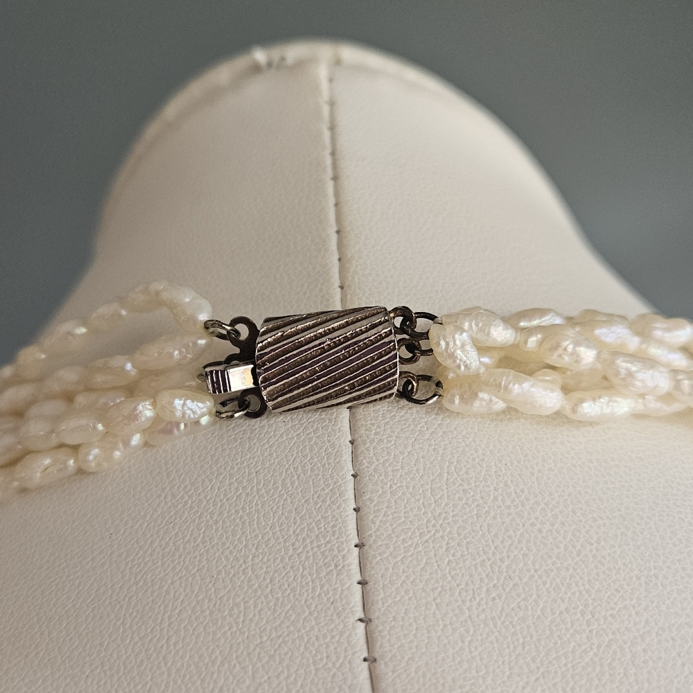 Vintage Pearl Necklace & Bracelet Set Multistrand Genuine Freshwater Rice Pearl - Picture 9 of 12